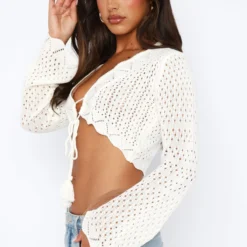 When You Know Long Sleeve Crochet Top White -Cheap Vog Unique Store 04.08.2345604