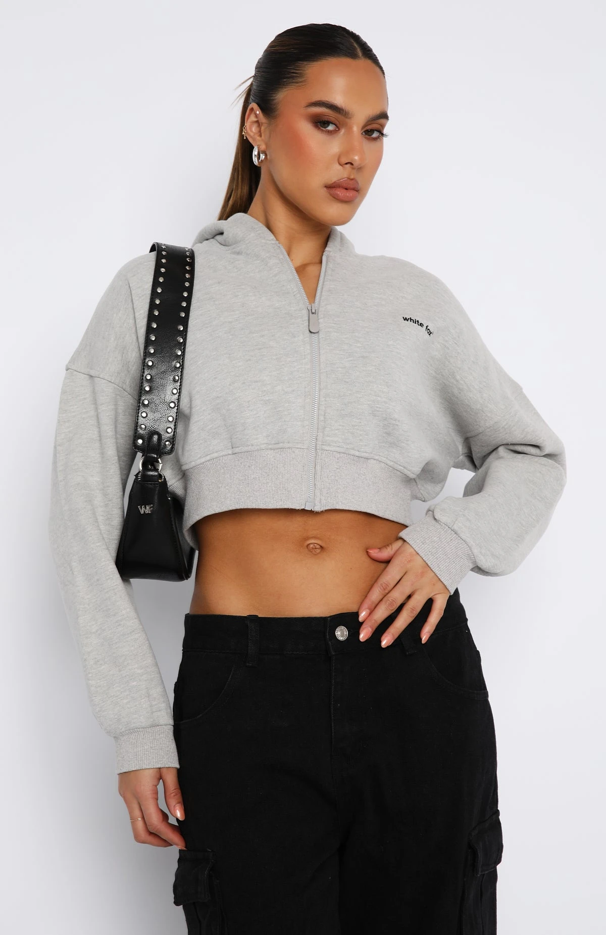 She's Effortless Cropped Hoodie Grey Marle 2 She's Effortless Cropped Hoodie Grey Marle - Image 2