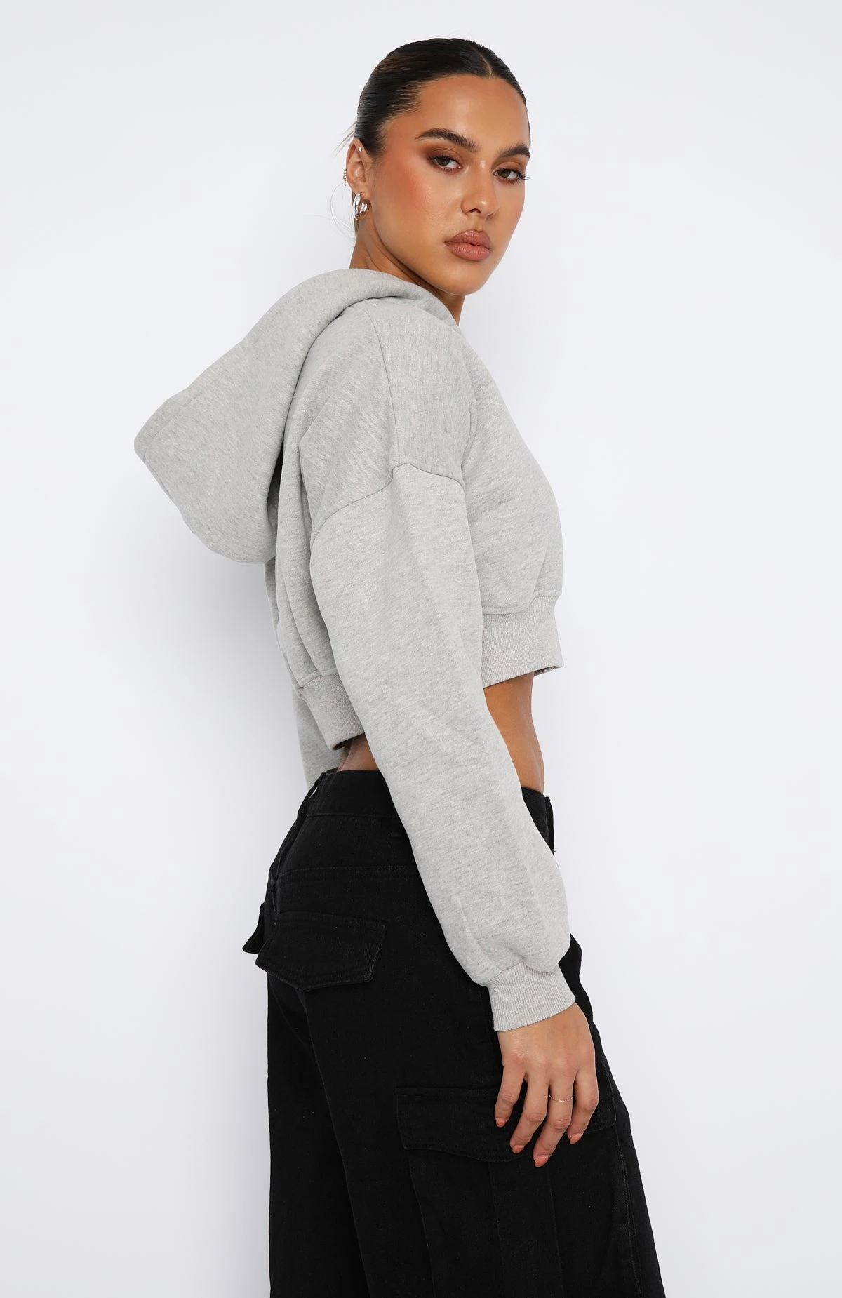 She's Effortless Cropped Hoodie Grey Marle 3 She's Effortless Cropped Hoodie Grey Marle - Image 3