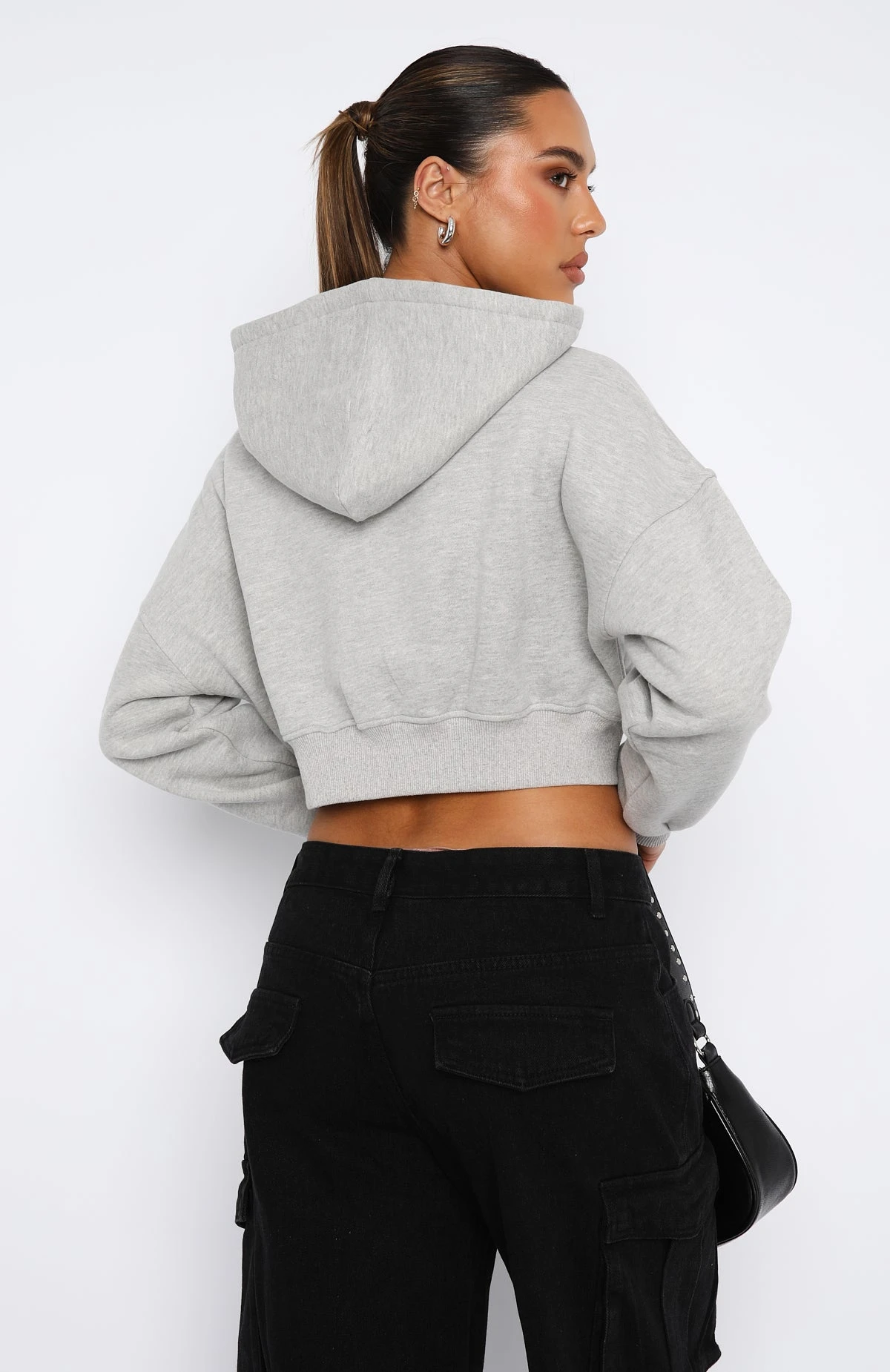 She's Effortless Cropped Hoodie Grey Marle 4 She's Effortless Cropped Hoodie Grey Marle - Image 4