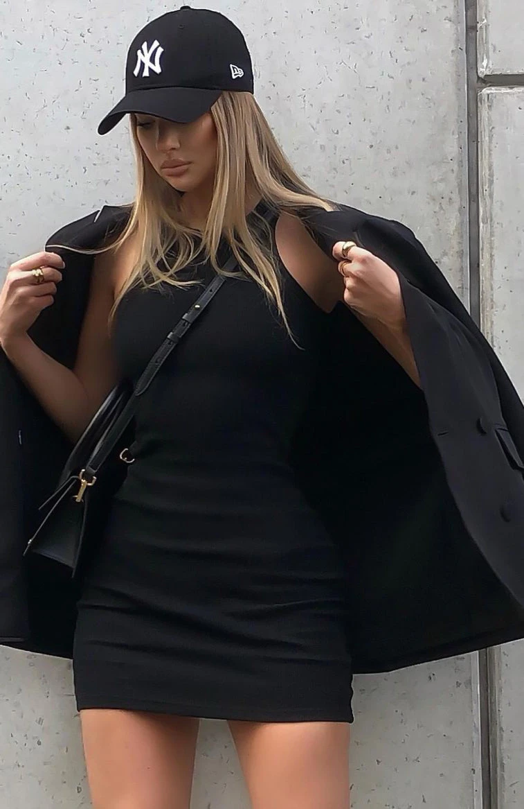 Star Power Ribbed Mini Dress Black 8 Star Power Ribbed Mini Dress Black - Image 8