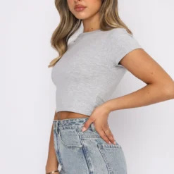 Switching Sides Crop Grey Marle -Cheap Vog Unique Store 15.10.21 806