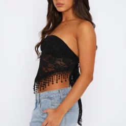 Stay Awake Lace Scarf Top Black -Cheap Vog Unique Store 18.08.2349267