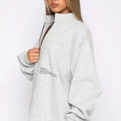 Caught Up With You Zip Front Sweater Grey Marle -Cheap Vog Unique Store 19.11.21 1053