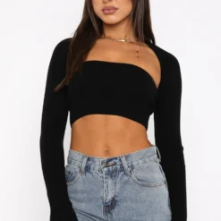 Forgetting You Ribbed Knit Long Sleeve Crop Black -Cheap Vog Unique Store 21.07.22 418