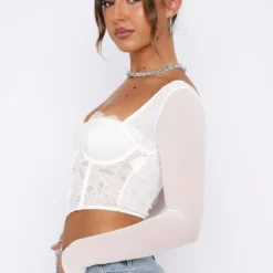 She's Magic Long Sleeve Lace Bustier White -Cheap Vog Unique Store 22.12.2219191