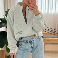 Caught Up With You Zip Front Sweater Grey Marle