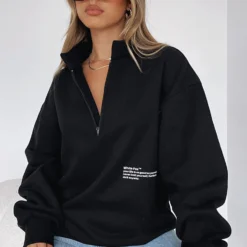 Caught Up With You Zip Front Sweater Black