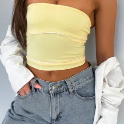 Ride With Me Strapless Crop Lemon/White -Cheap Vog Unique Store IMG 3900 989b8857 7871 45c0 8720 607b7e486e66