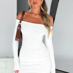 Nice And Clear Long Sleeve Ribbed Mini Dress White
