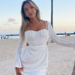 Please Hold Long Sleeve Mini Dress White -Cheap Vog Unique Store PLEASE HOLD LONG SLEEVE MINI DRESS 07.06.22 03 scaled