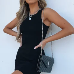 Star Power Ribbed Mini Dress Black