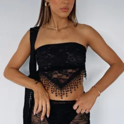 Stay Awake Lace Scarf Top Black