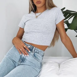 Switching Sides Crop Grey Marle