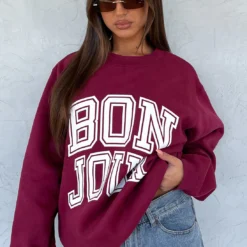 Take Me To Paris Oversized Sweater Wine -Cheap Vog Unique Store TAKE ME TO PARIS SWEATER 7.06.23 01