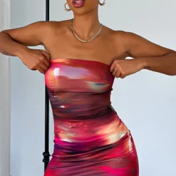 Top Of My Game Strapless Mini Dress Flashing Lights Print