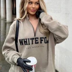 High Standard Zip Front Sweater Mocha