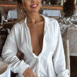 Feels Like A Holiday Shirt Dress White